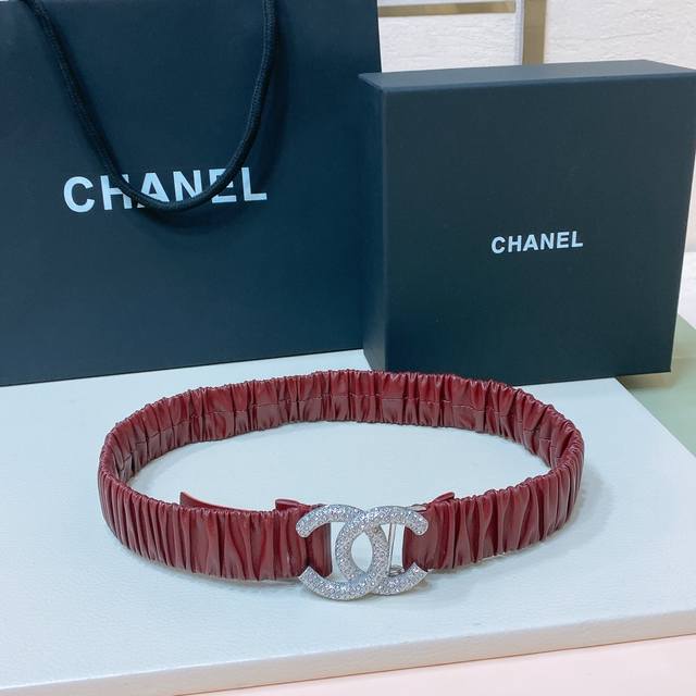 代购级香奈儿女士腰带 新品上市 Chanel 24C Cc水钻 黄铜logo扣 小牛皮 银色金属 与 金色金属 3.0Cm精品 弹力十足 百搭 优雅 码数含扣s